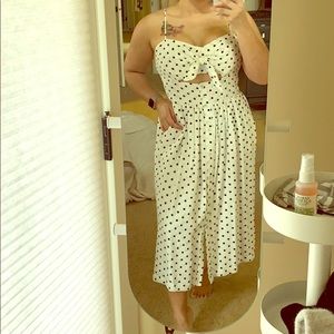 Black (off) white midi polka dot dress